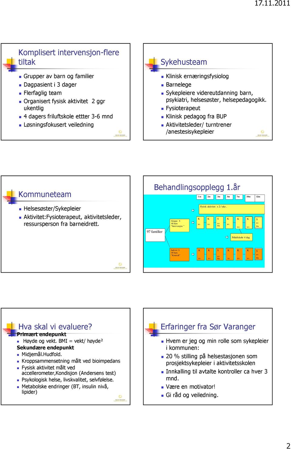 Fysioterapeut linisk pedagog fra BUP Aktivitetsleder/ turntrener /anestesisykepleier ommuneteam Behandlingsopplegg 1.