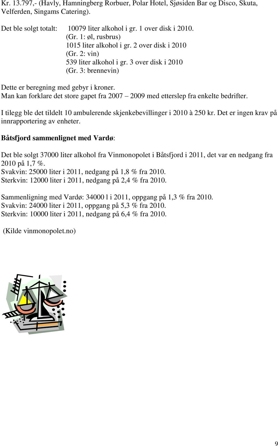 Man kan forklare det store gapet fra 2007 2009 med etterslep fra enkelte bedrifter. I tilegg ble det tildelt 10 ambulerende skjenkebevillinger i 2010 à 250 kr.