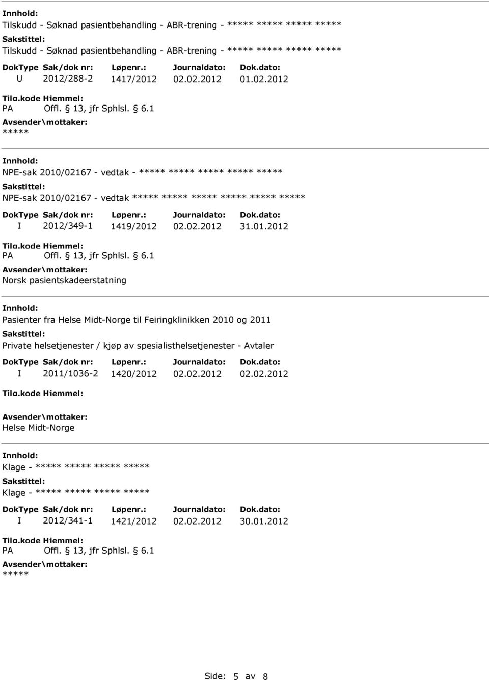 Pasienter fra Helse Midt-Norge til Feiringklinikken 2010 og 2011 Private helsetjenester / kjøp av