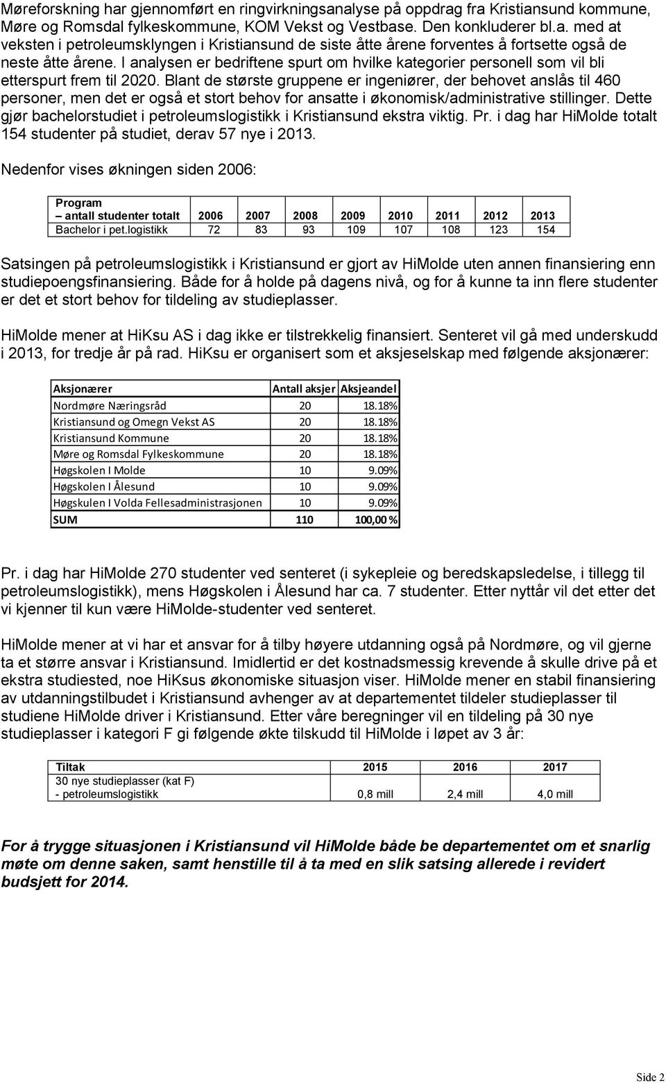 Blant de største gruppene er ingeniører, der behovet anslås til 460 personer, men det er også et stort behov for ansatte i økonomisk/administrative stillinger.