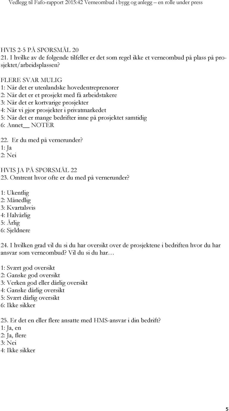 er mange bedrifter inne på prosjektet samtidig 6: Annet NOTER 22. Er du med på vernerunder? HVIS JA PÅ SPØRSMÅL 22 23. Omtrent hvor ofte er du med på vernerunder?