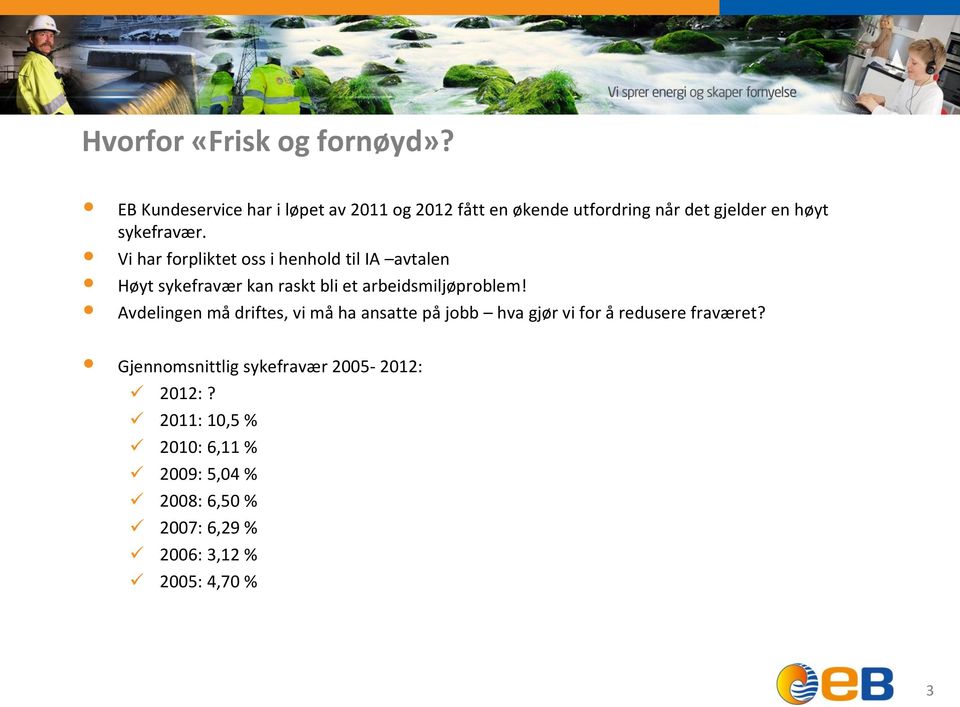 Vi har forpliktet oss i henhold til IA avtalen Høyt sykefravær kan raskt bli et arbeidsmiljøproblem!