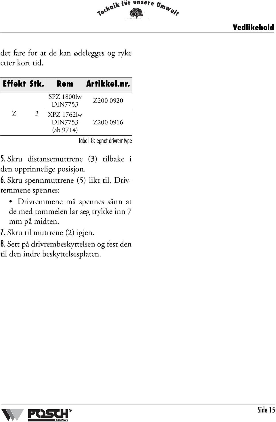 Skru distansemuttrene (3) tilbake i den opprinnelige posisjon. 6. Skru spennmuttrene (5) likt til.