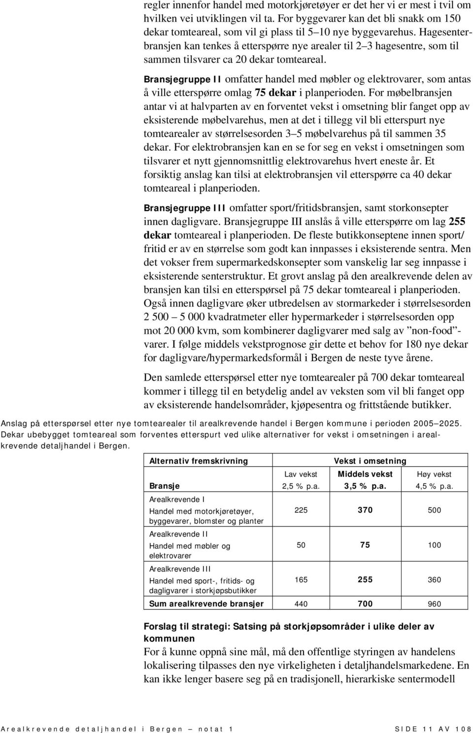 Hagesenterbransjen kan tenkes å etterspørre nye arealer til 2 3 hagesentre, som til sammen tilsvarer ca 20 dekar tomteareal.