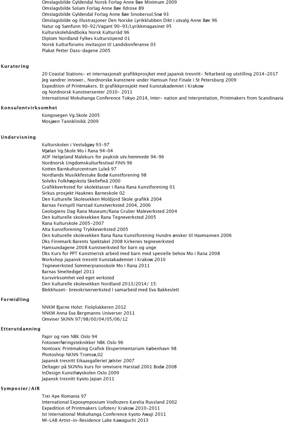 Fylkes Kulturstipend 01 Norsk Kulturforums invitasjon til Landskonferanse 03 Plakat Petter Dass-dagene 2005 Kuratering 20 Coastal Stations- et internasjonalt grafikkprosjket med japansk tresnitt-