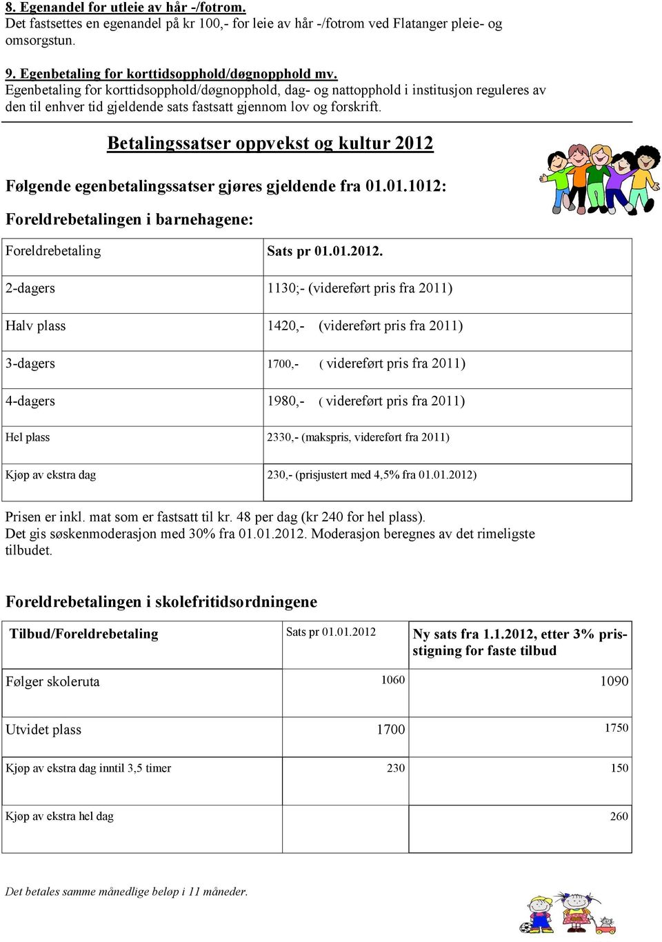 Betalingssatser oppvekst og kultur 2012 