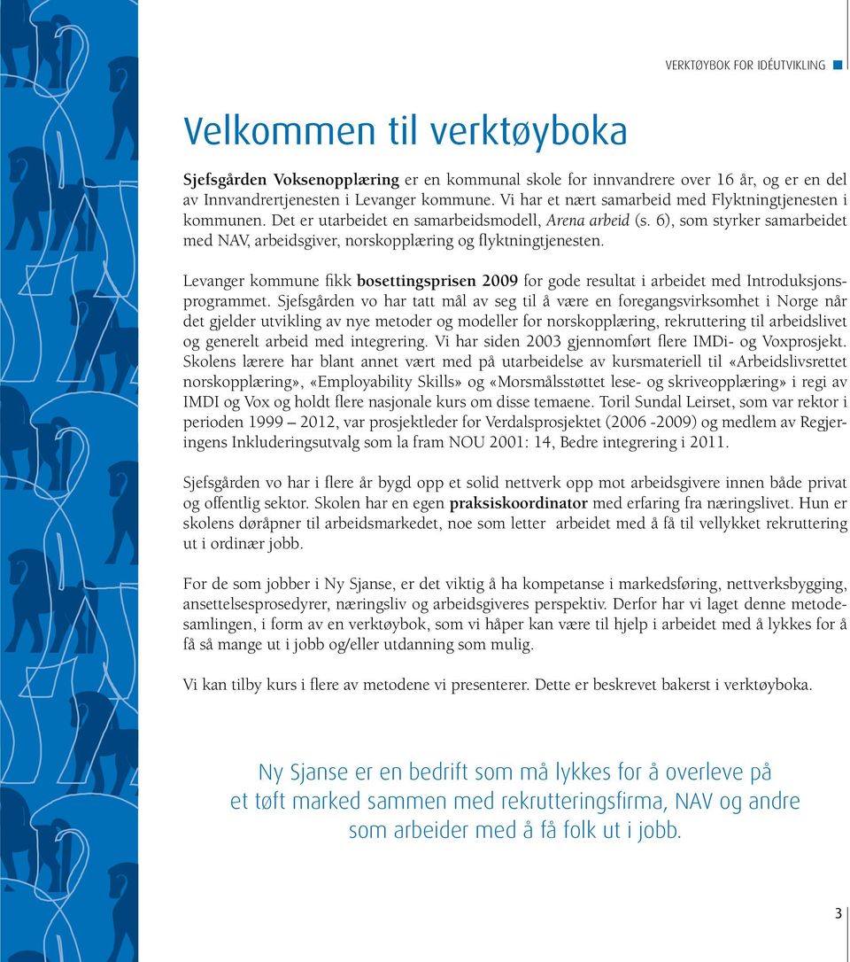 6), som styrker samarbeidet med NAV, arbeidsgiver, norskopplæring og flyktningtjenesten. Levanger kommune fikk bosettingsprisen 2009 for gode resultat i arbeidet med Introduksjonsprogrammet.