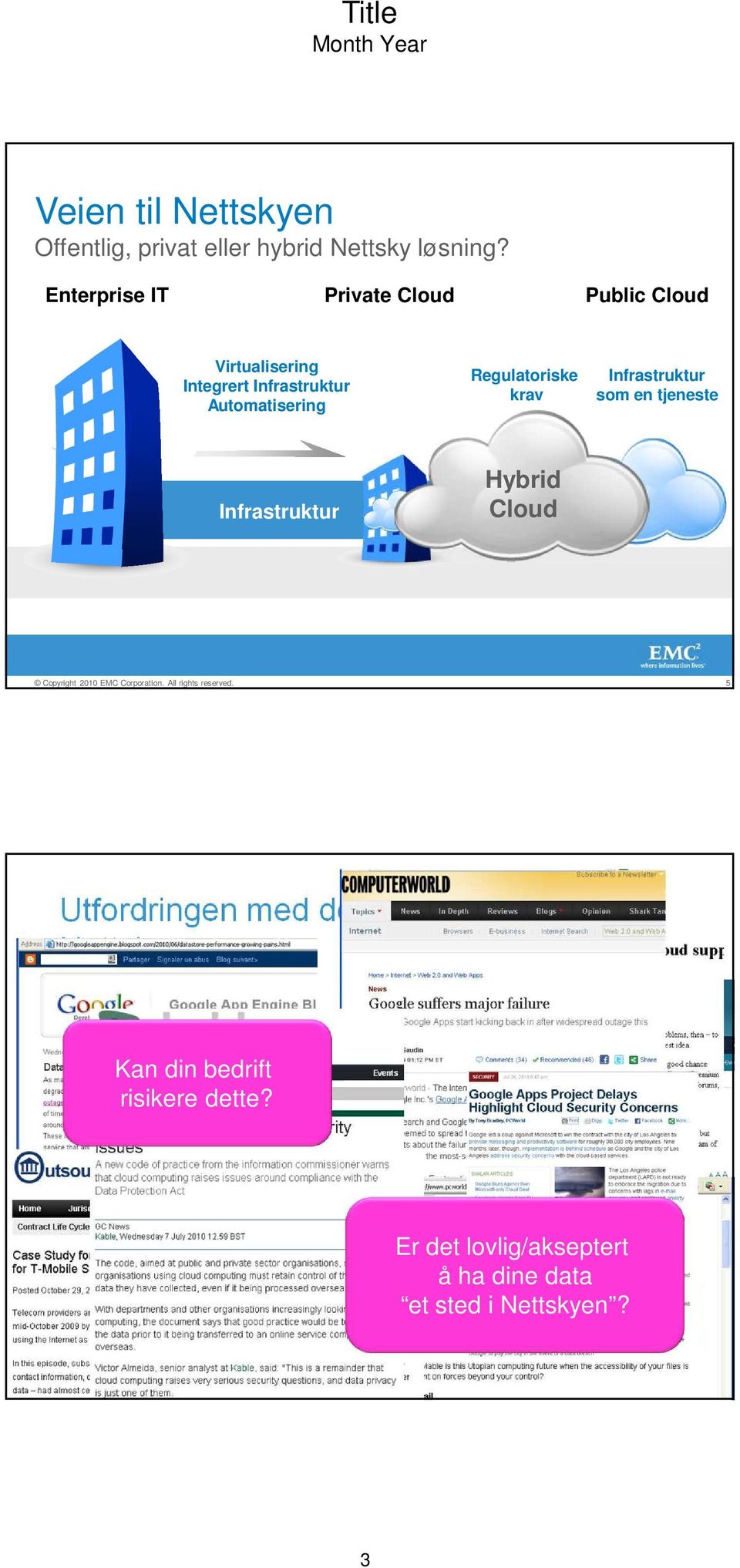 Regulatoriske krav Infrastruktur som en tjeneste Infrastruktur Hybrid Cloud 5 Utfordringen med