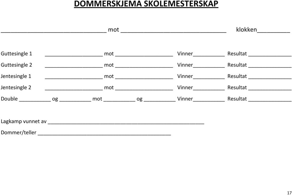 Resultat mot Vinner Resultat mot Vinner Resultat mot Vinner