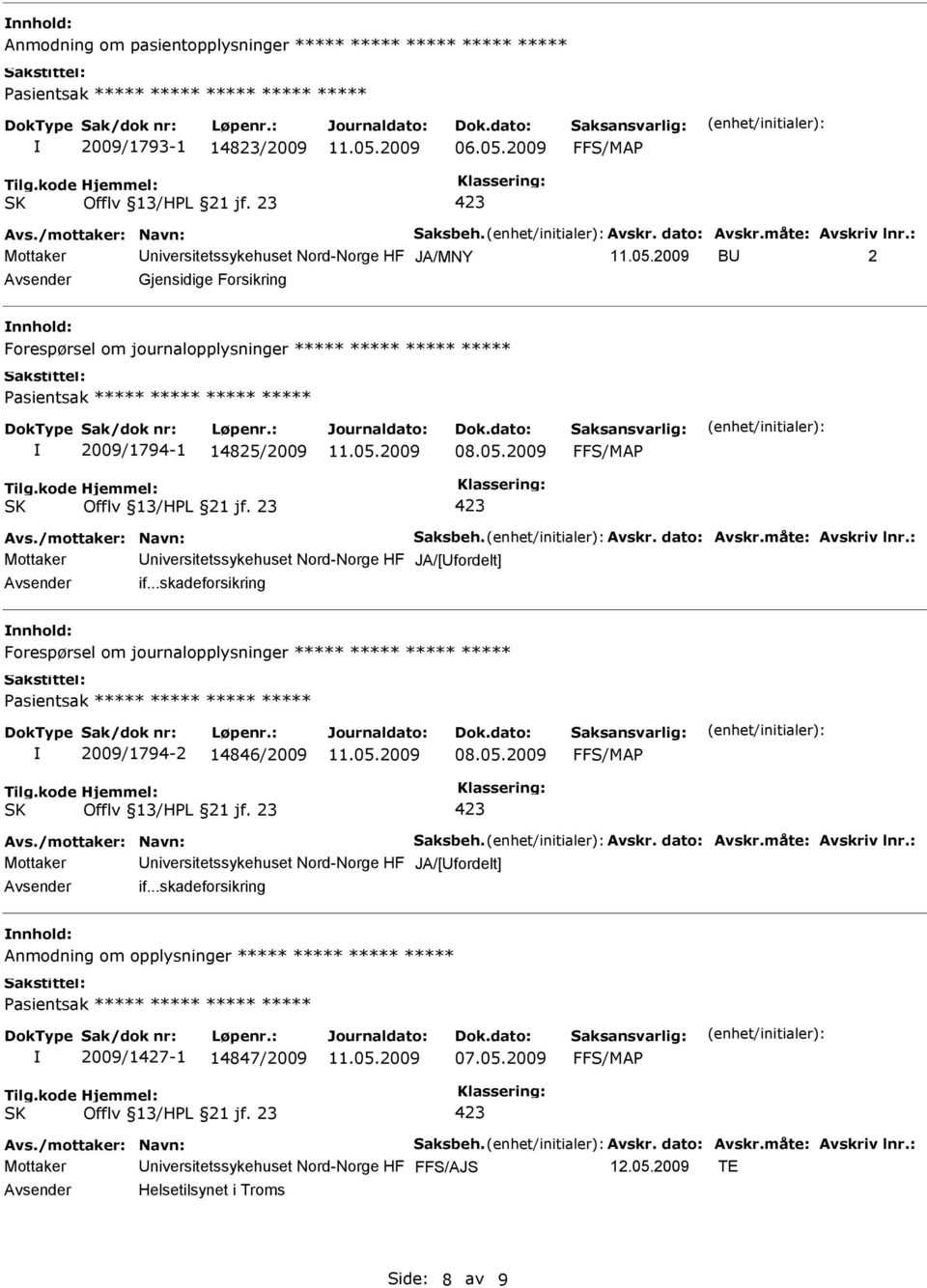 Mottaker niversitetssykehuset Nord-Norge HF JA/[fordelt] if.