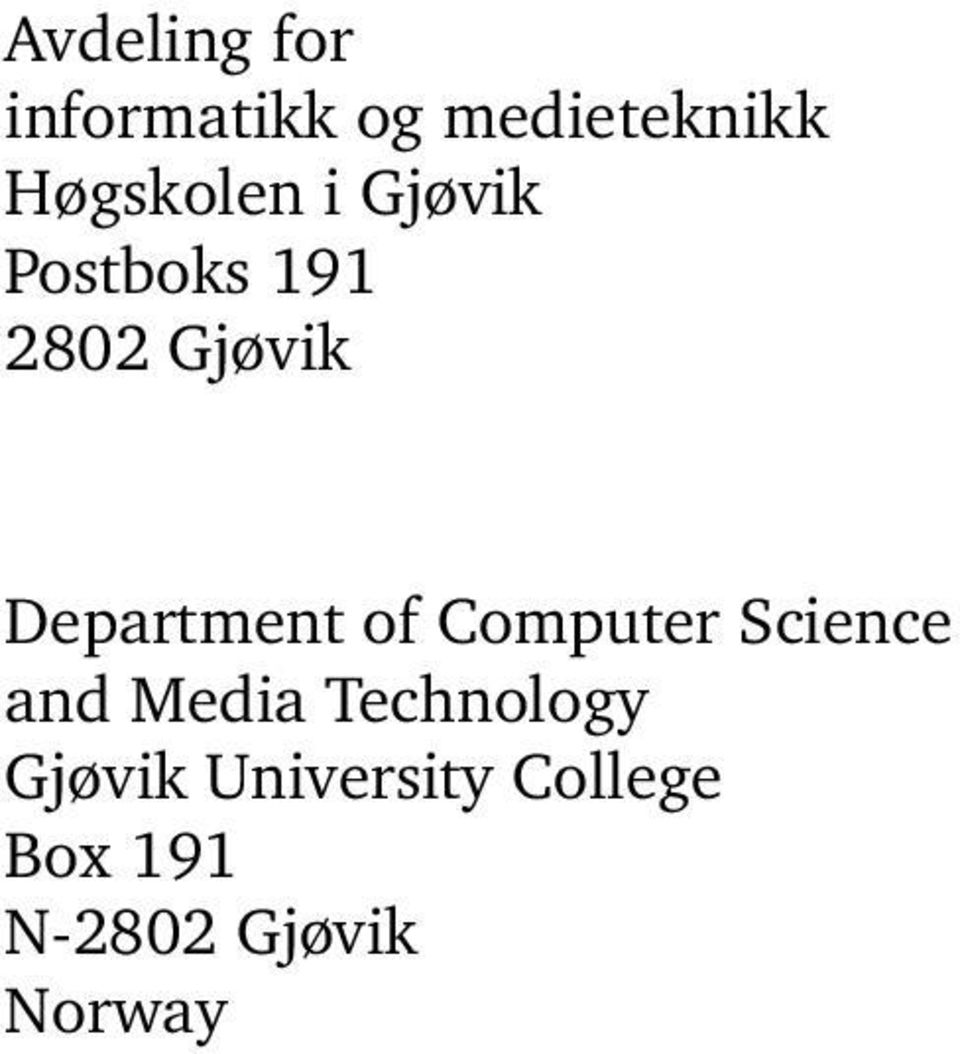 Department of Computer Science and Media