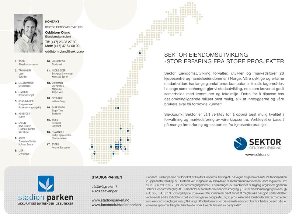 TRONDHEIM Lade Solsiden LILLEHAMMER Strandtorget ELVERUM Kremmertorget KONGSVINGER Kongssenteret Brusenteret (prosjekt) HØNEFOSS Kuben OSLO Bryn Senter Linderud Senter NAF Huset ASKER Trekanten