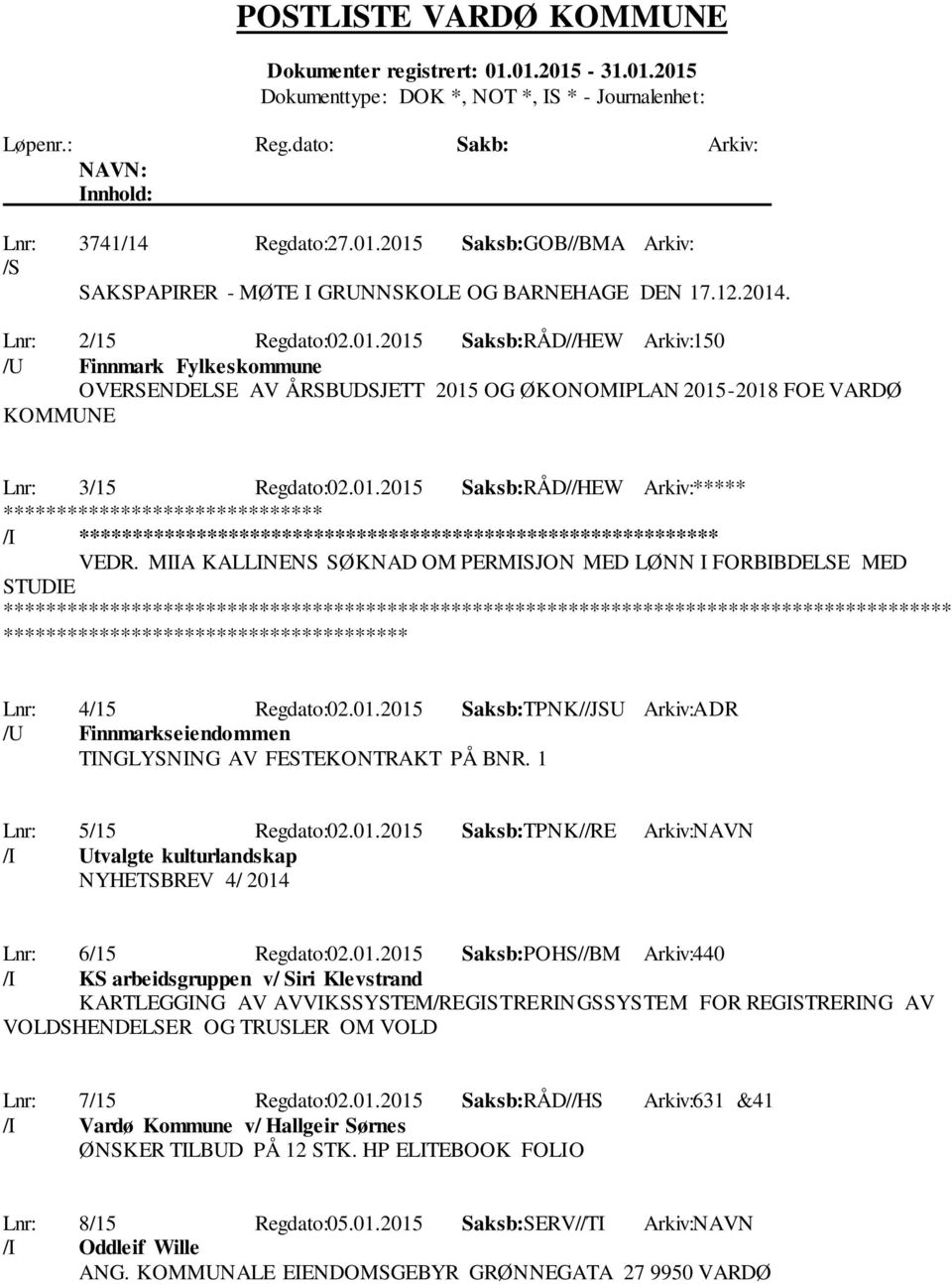 1 Lnr: 5/15 Regdato:02.01.