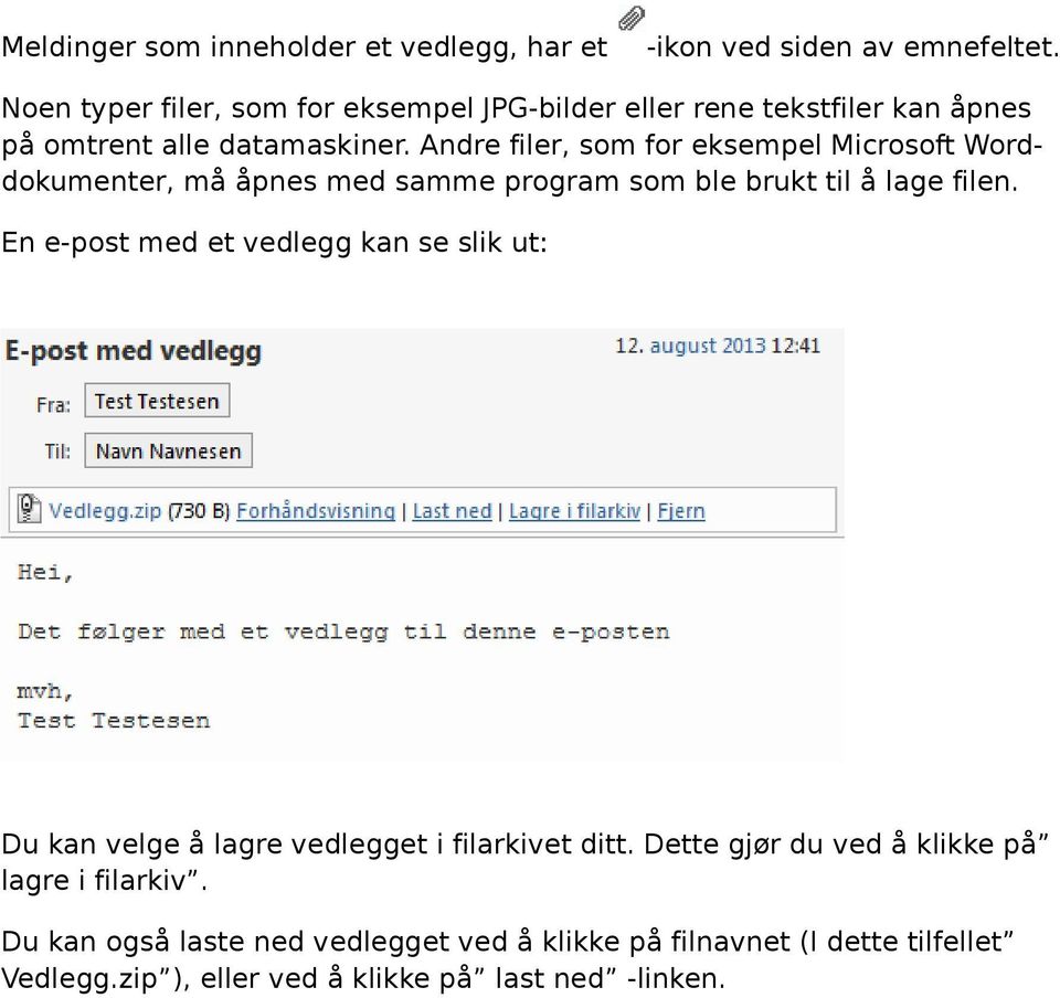 Andre filer, som for eksempel Microsoft Worddokumenter, må åpnes med samme program som ble brukt til å lage filen.