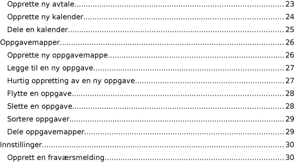 ..27 Hurtig oppretting av en ny oppgave...27 Flytte en oppgave...28 Slette en oppgave.