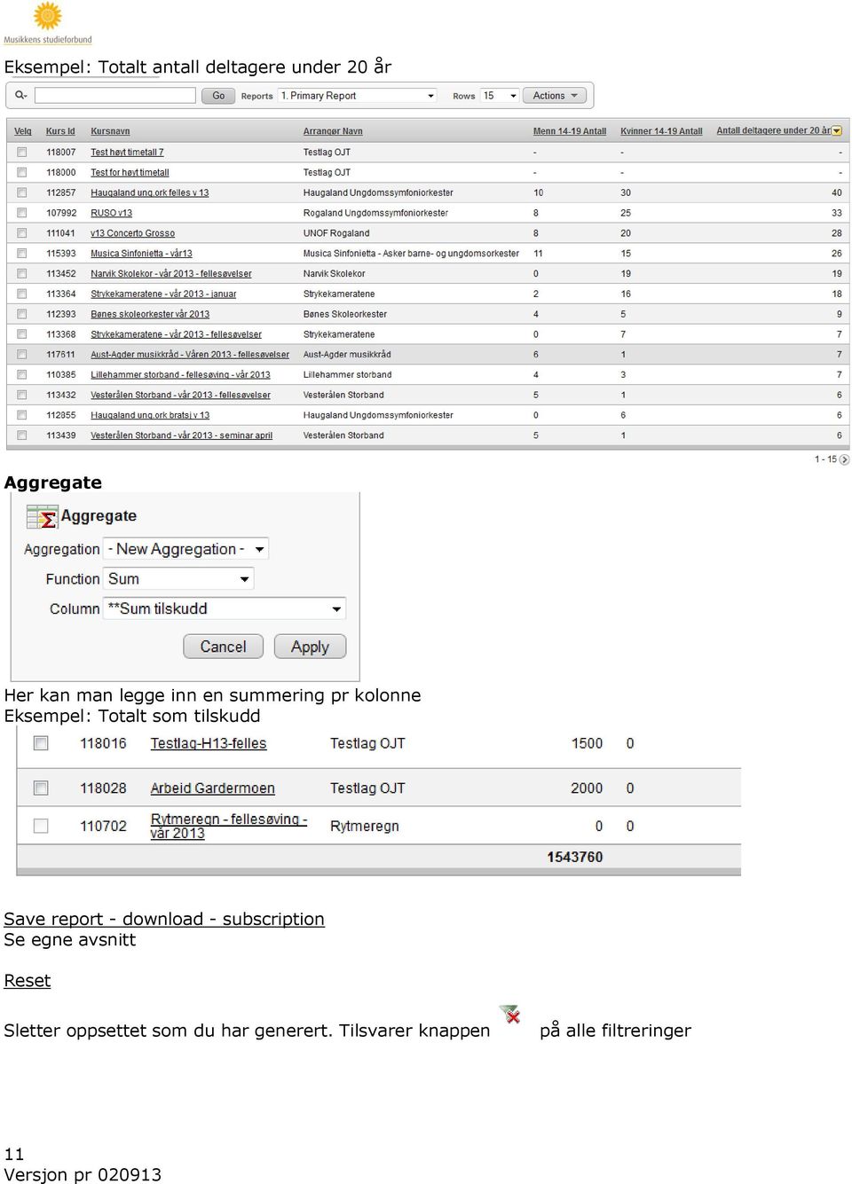 Save report - download - subscription Se egne avsnitt Reset Sletter