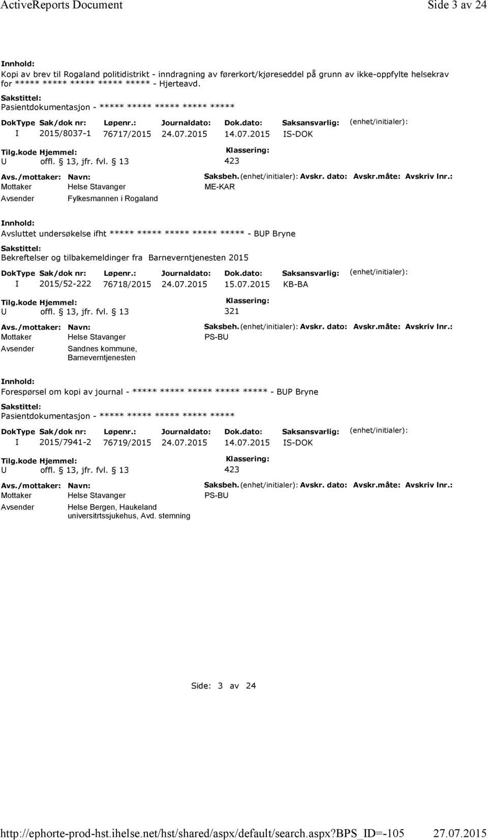 bps_d=-105 Side 3 av 24 Kopi av brev til Rogaland politidistrikt -inndragning av førerkort/kjøreseddel på grunn av ikke-oppfylte helsekrav for ***** ***** ***** ***** ***** -Hjerteavd.