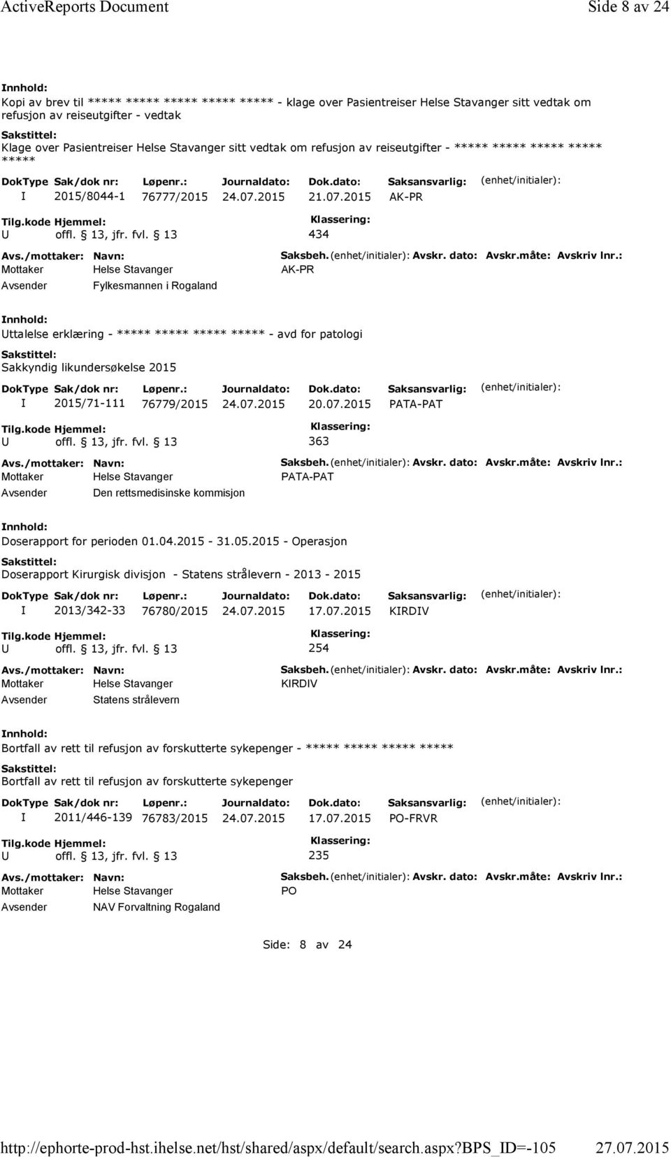 bps_d=-105 Side 8 av 24 Kopi av brev til ***** ***** ***** ***** ***** - klage over Pasientreiser Helse Stavanger sitt vedtak om refusjon av reiseutgifter - vedtak Klage over Pasientreiser Helse