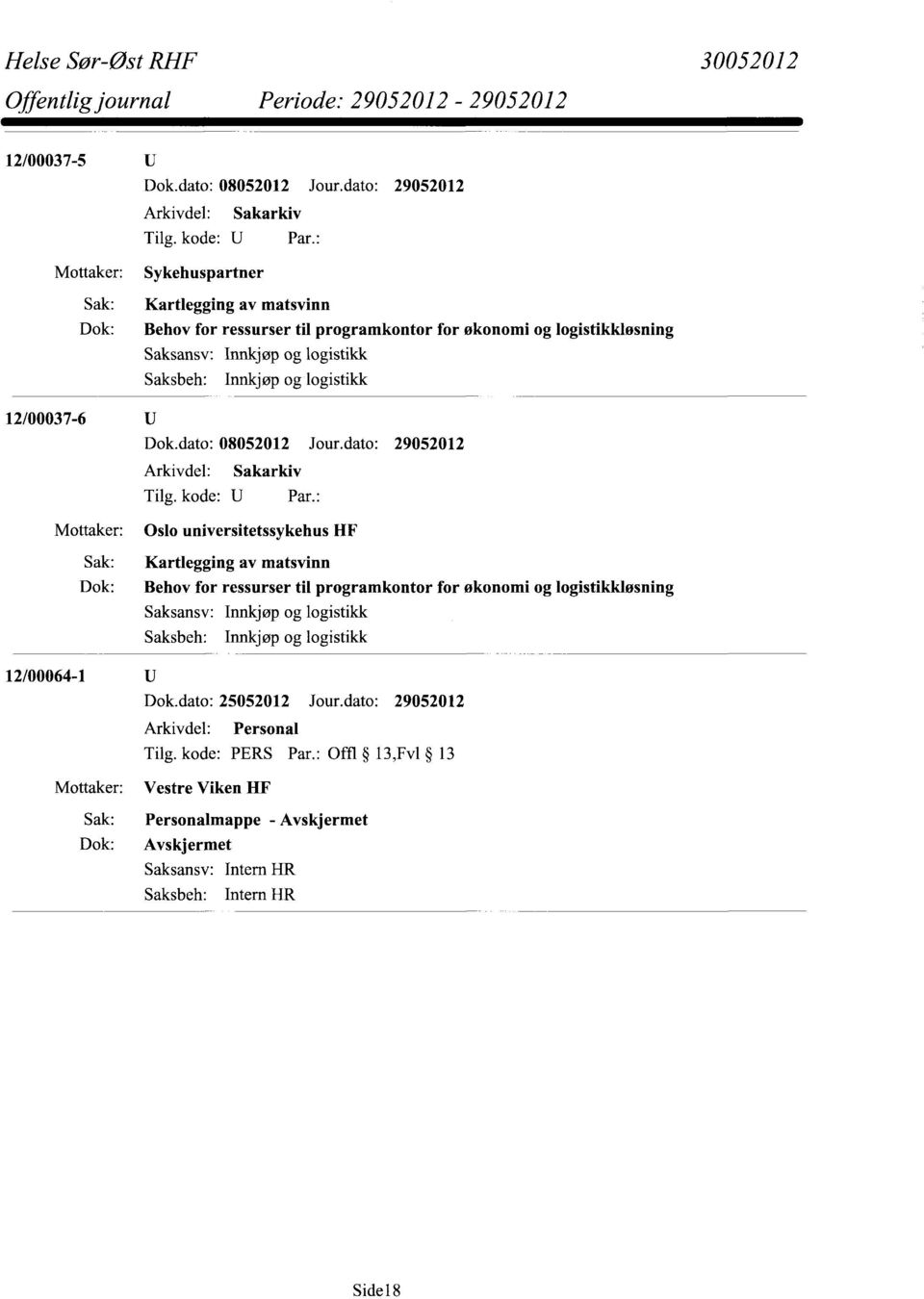 Innkjøp og logistikk Dok.dato: 08052012 Jour.