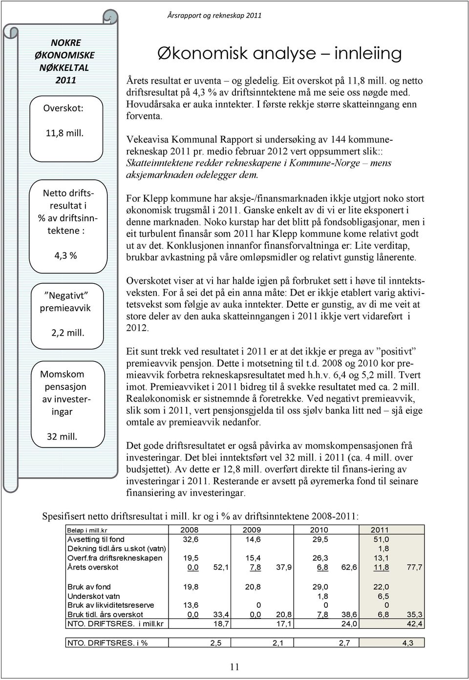 Hovudårsaka er auka inntekter. I første rekkje større skatteinngang enn forventa. Vekeavisa Kommunal Rapport si undersøking av 144 kommunerekneskap 2011 pr.