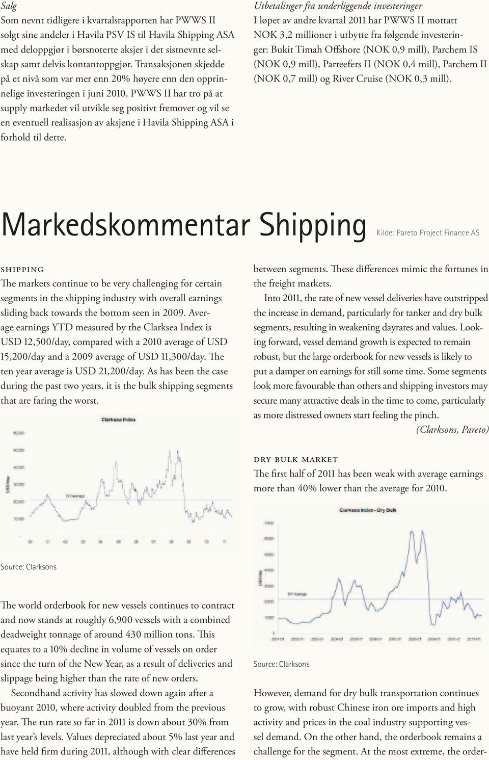 PWWS II har tro på at supply markedet vil utvikle seg positivt fremover og vil se en eventuell realisasjon av aksjene i Havila Shipping ASA i forhold til dette.