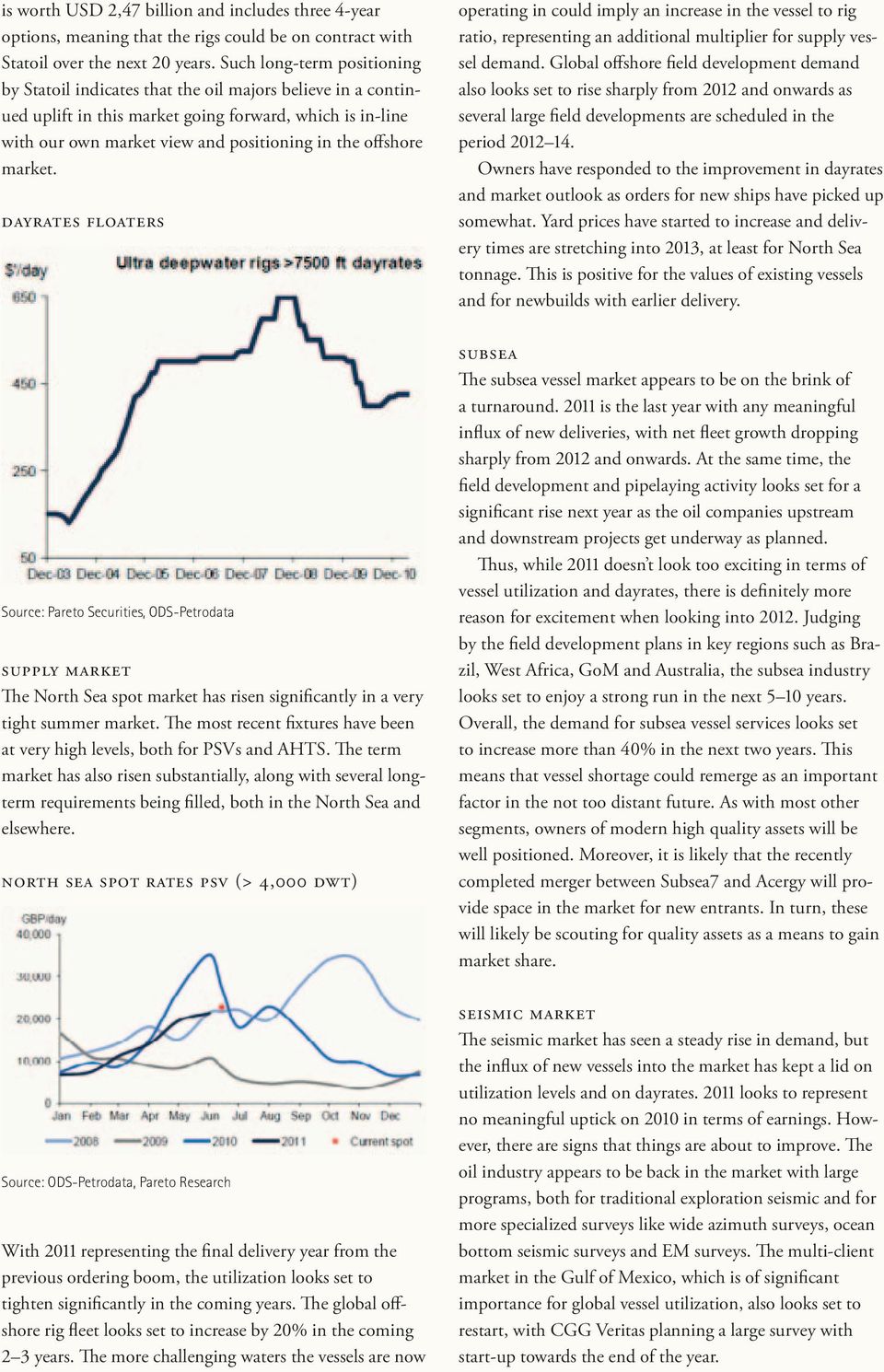 offshore market. Dayrates floaters operating in could imply an increase in the vessel to rig ratio, representing an additional multiplier for supply vessel demand.