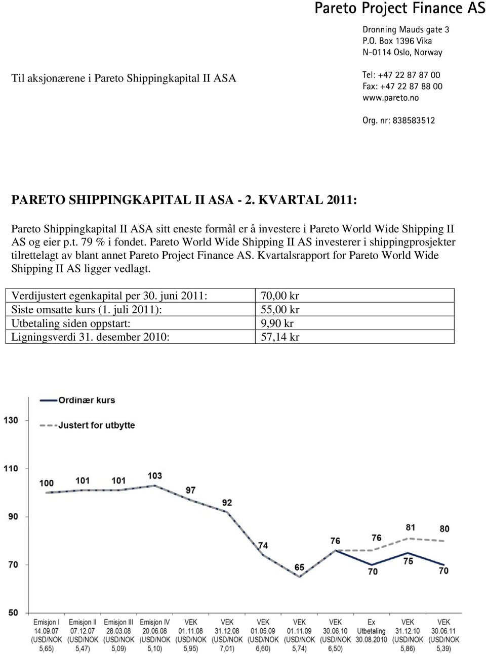 Pareto World Wide Shipping II AS investerer i shippingprosjekter tilrettelagt av blant annet Pareto Project Finance AS.