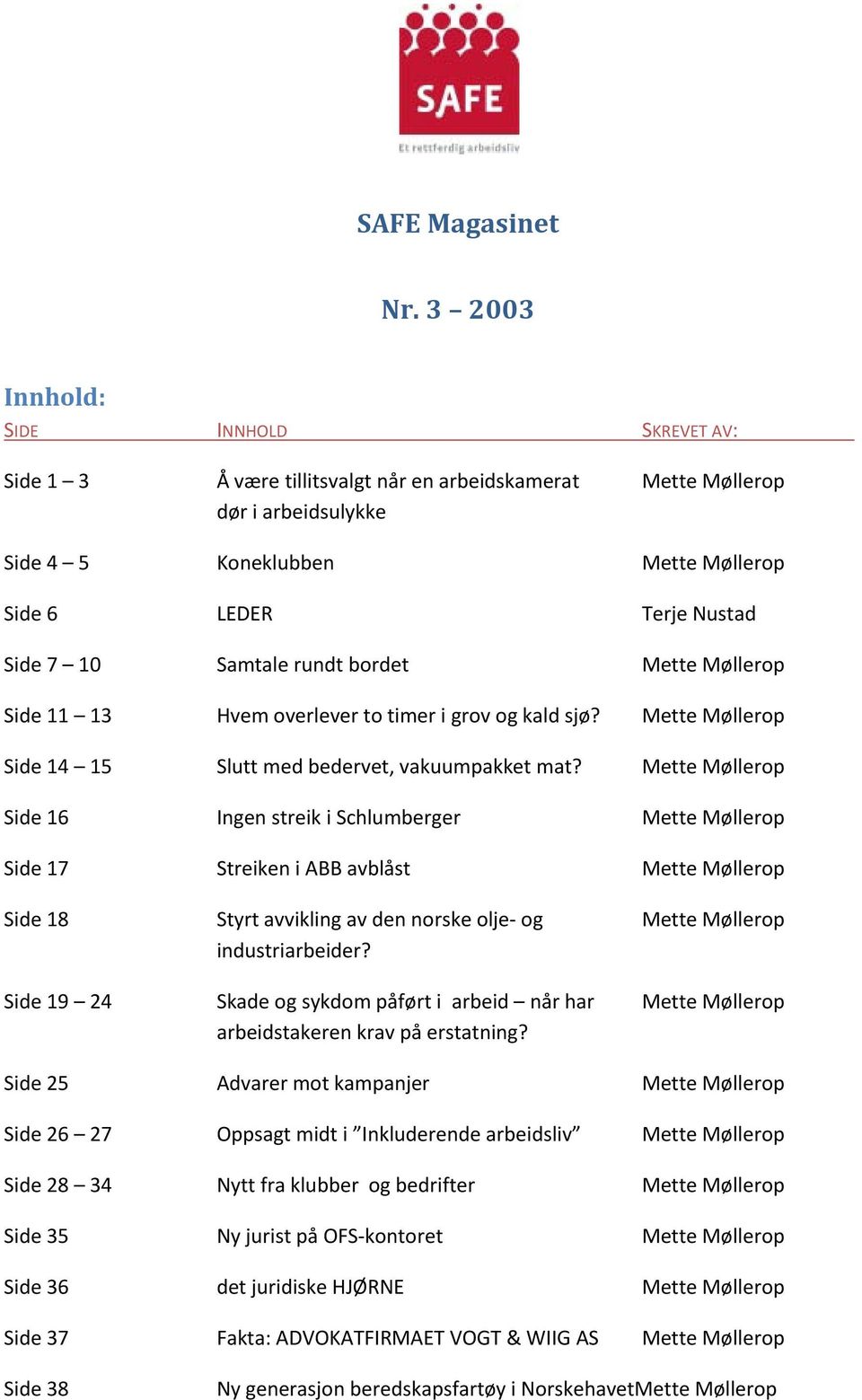 Samtale rundt bordet Mette Møllerop Side 11 13 Hvem overlever to timer i grov og kald sjø? Mette Møllerop Side 14 15 Slutt med bedervet, vakuumpakket mat?