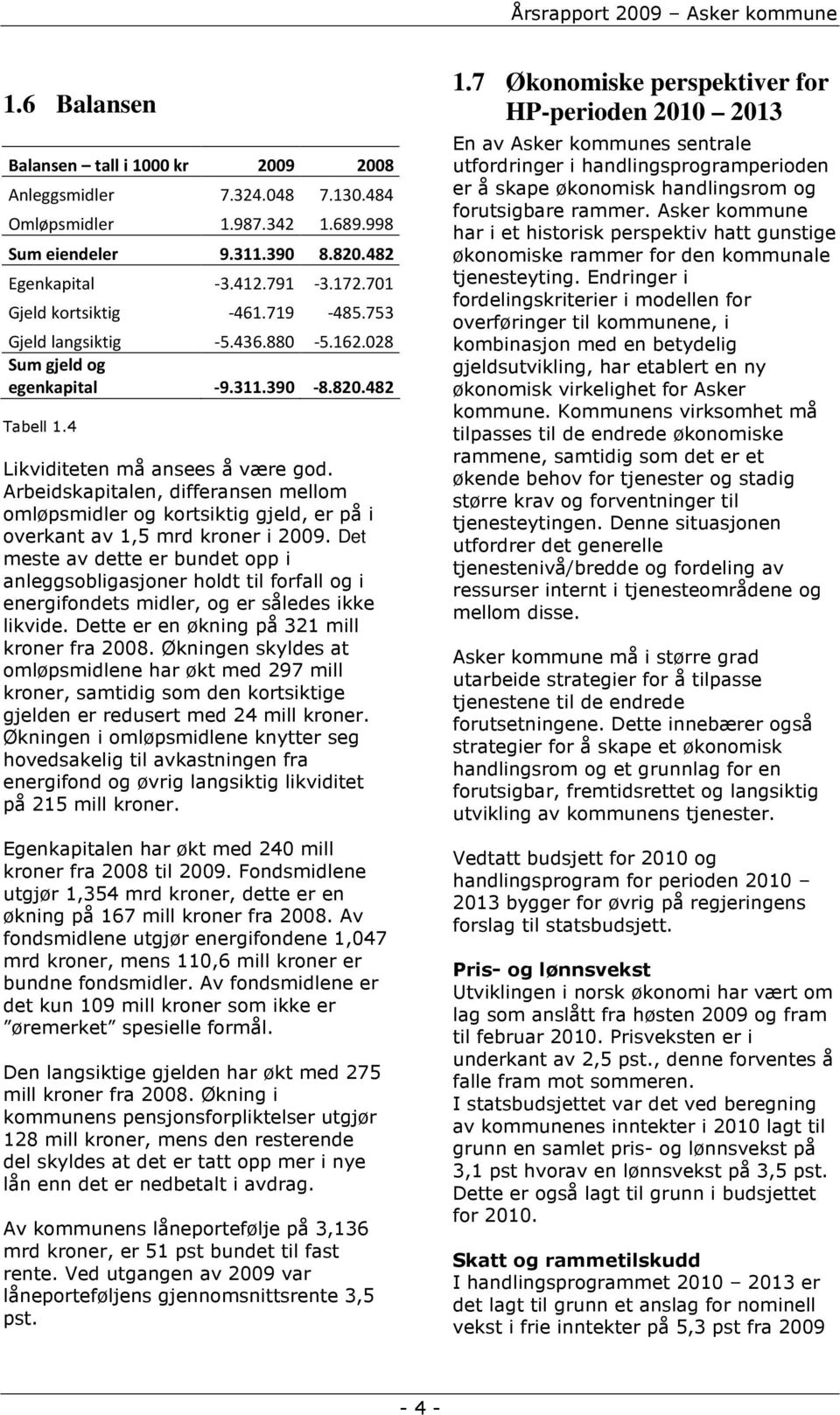 Arbeidskapitalen, differansen mellom omløpsmidler og kortsiktig gjeld, er på i overkant av 1,5 mrd kroner i 2009.