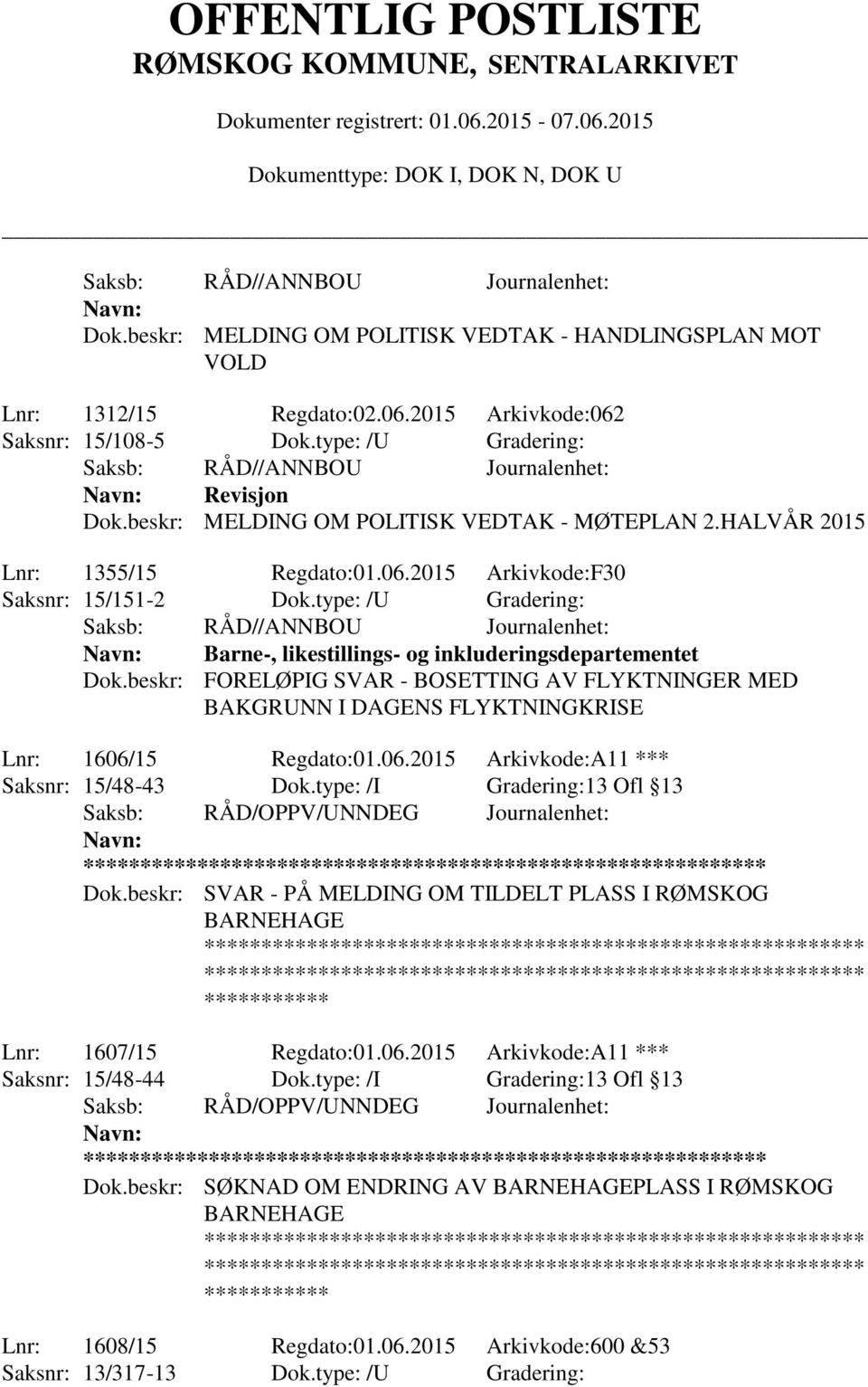 type: /U Gradering: Barne-, likestillings- og inkluderingsdepartementet Dok.beskr: FORELØPIG SVAR - BOSETTING AV FLYKTNINGER MED BAKGRUNN I DAGENS FLYKTNINGKRISE Lnr: 1606/