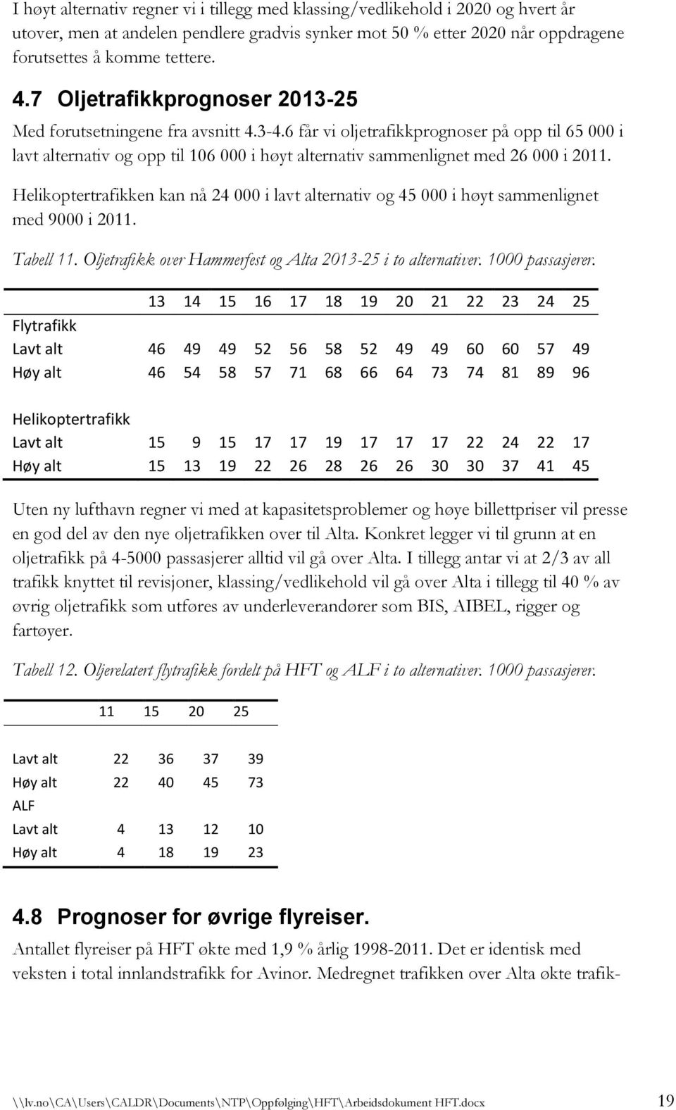 6 får vi oljetrafikkprognoser på opp til 65 000 i lavt alternativ og opp til 106 000 i høyt alternativ sammenlignet med 26 000 i 2011.