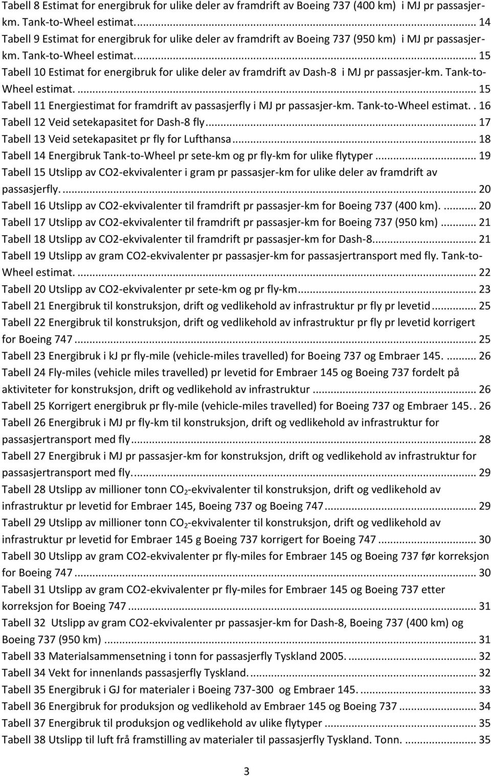 ... 15 Tabell 10 Estimat for energibruk for ulike deler av framdrift av Dash-8 i MJ pr passasjer-km. Tank-to- Wheel estimat.