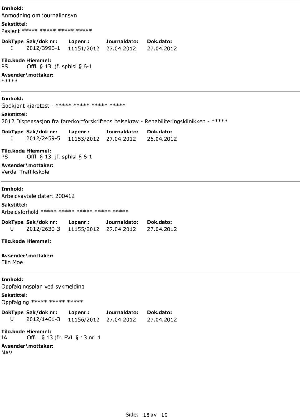 2012/2459-5 11153/2012 Verdal Traffikskole Arbeidsavtale datert 200412 2012/2630-3 11155/2012 Elin Moe