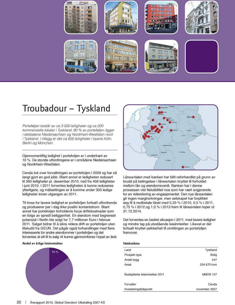 Essen Düsseldorf Köln Bonn Hildesheim Bielefeld Göthingen Frankfurt am Main Jena Leipzig Dresden Chemnitz Gjennomsnittlig ledighet i porteføljen er i underkant av 10 %.