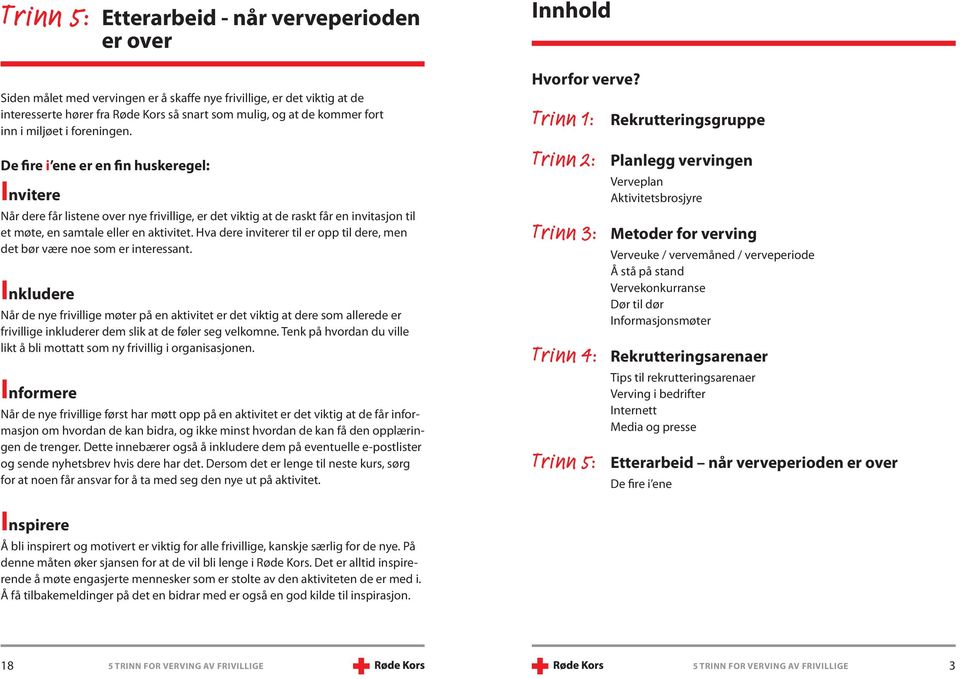 De fire i ene er en fin huskeregel: Invitere Når dere får listene over nye frivillige, er det viktig at de raskt får en invitasjon til et møte, en samtale eller en aktivitet.