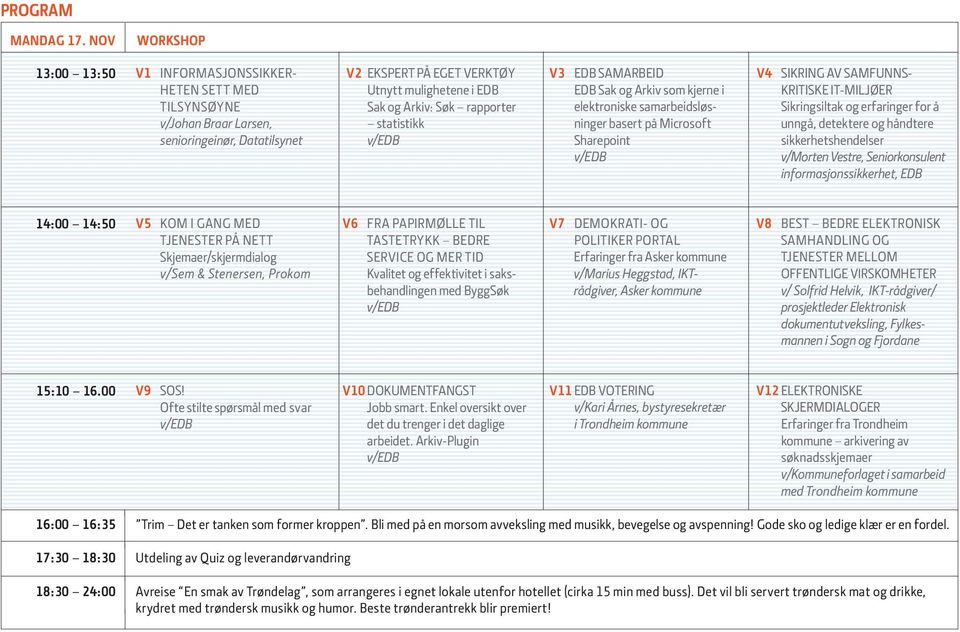 rapporter statistikk V3 EDB samarbeid EDB Sak og Arkiv som kjerne i elektroniske samarbeidsløsninger basert på Microsoft sharepoint V4 Sikring av samfunns - kritiske IT-miljøer sikringsiltak og