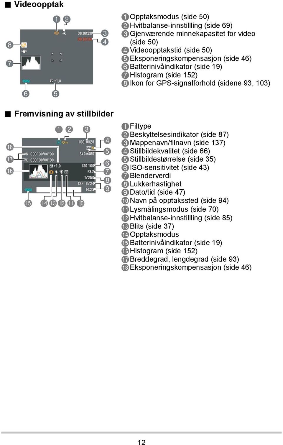 Fremvisning av stillbilder bs br bq bp 1 2 3 bobnbmblbk 4 5 6 7 8 9 1Filtype 2Beskyttelsesindikator (side 87) 3Mappenavn/filnavn (side 137) 4Stillbildekvalitet (side 66) 5Stillbildestørrelse (side