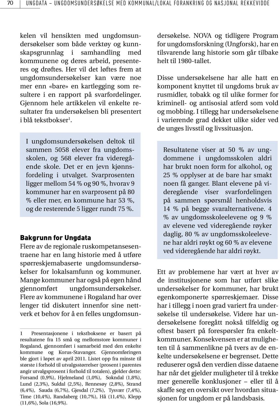 Gjennom hele artikkelen vil enkelte resultater fra undersøkelsen bli presentert i blå tekstbokser 1.