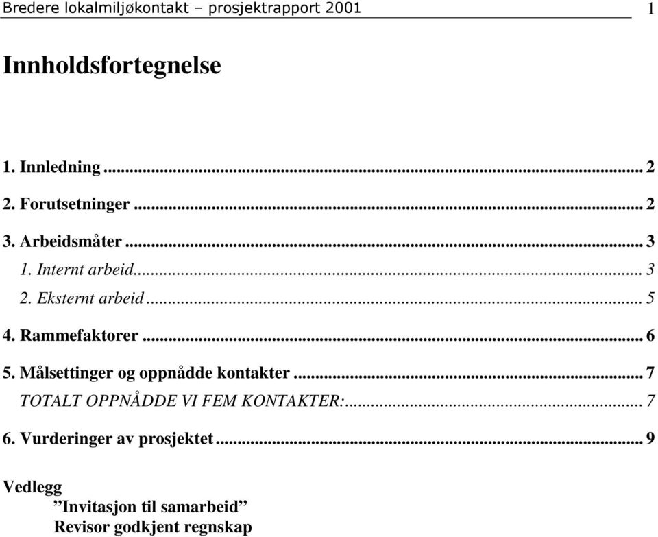 Rammefaktorer... 6 5. Målsettinger og oppnådde kontakter... 7 TOTALT OPPNÅDDE VI FEM KONTAKTER:.