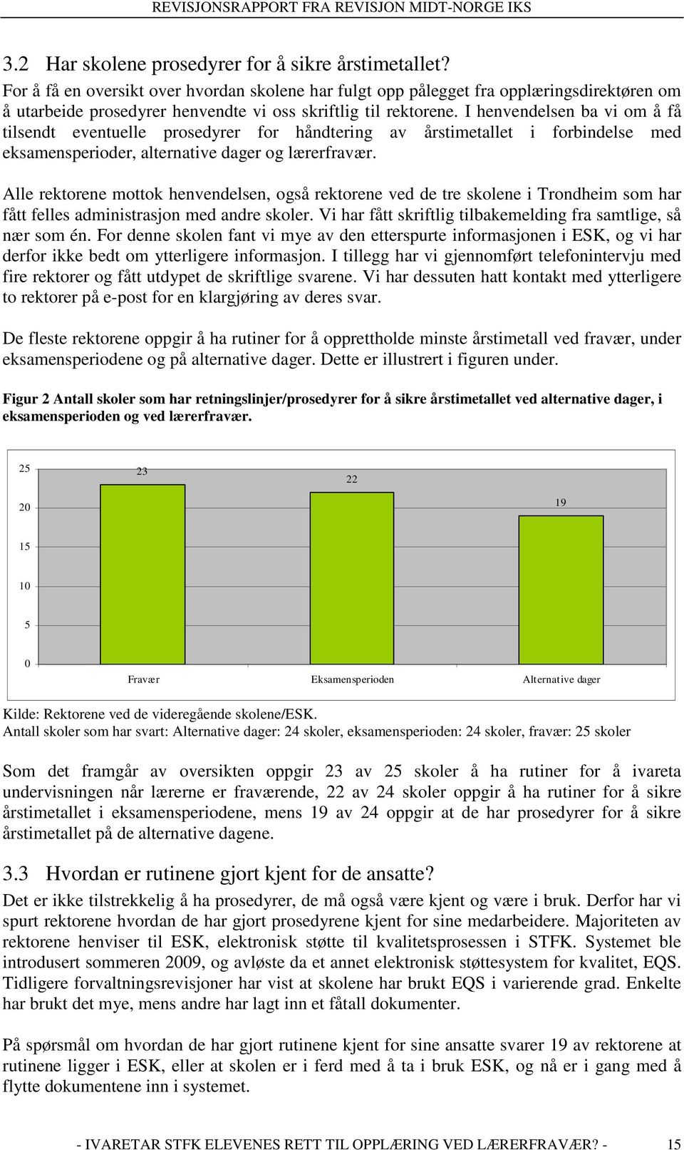 I henvendelsen ba vi om å få tilsendt eventuelle prosedyrer for håndtering av årstimetallet i forbindelse med eksamensperioder, alternative dager og lærerfravær.