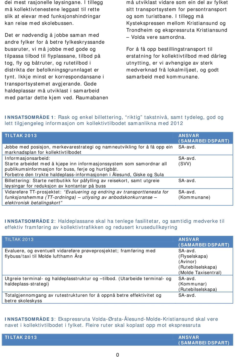 distrikta der befolkningsgrunnlaget er tynt. Ikkje minst er korrespondansane i transportsystemet avgjerande. Gode haldeplassar må utviklast i samarbeid med partar dette kjem ved.