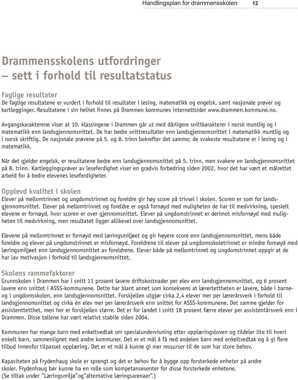 klassingene i Drammen går ut med dårligere snittkarakterer i norsk muntlig og i matematikk enn landsgjennomsnittet.