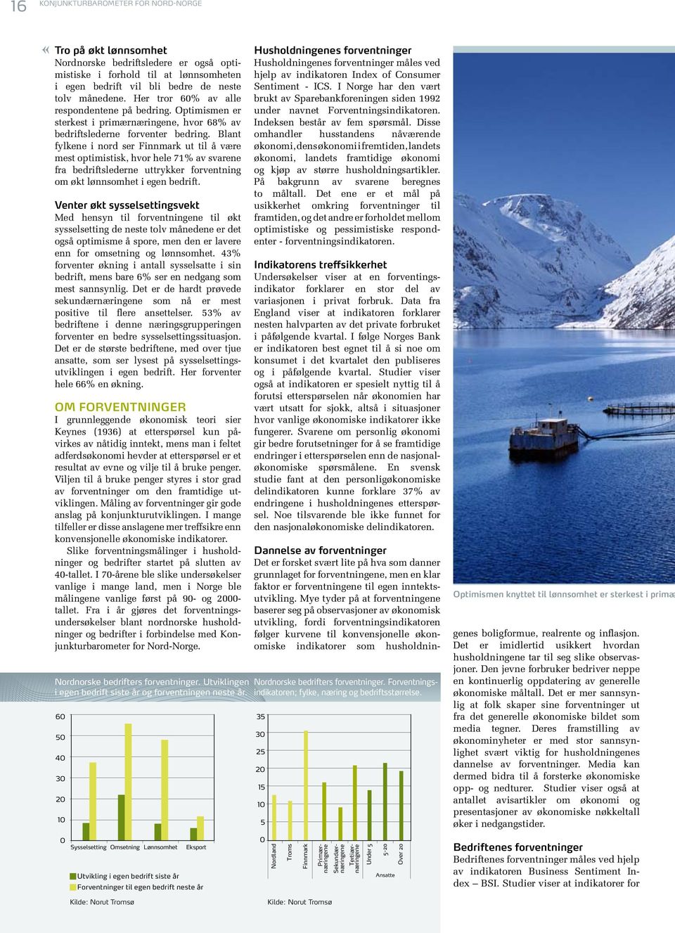 Blant fylkene i nord ser Finnmark ut til å være mest optimistisk, hvor hele 71% av svarene fra bedriftslederne uttrykker forventning om økt lønnsomhet i egen bedrift.