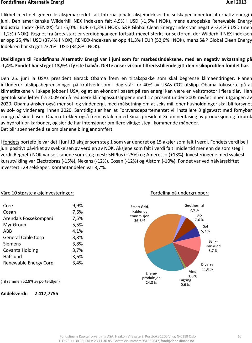 S&P Global Clean Energy Index var negativ 2,4% i USD (men +1,2% i NOK).