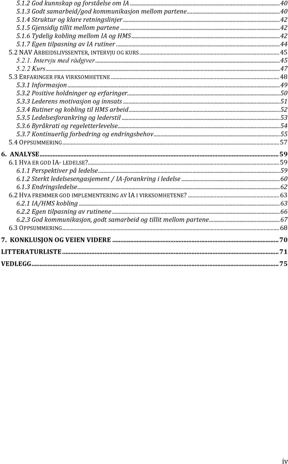 .. 49 5.3.2 Positive holdninger og erfaringer... 50 5.3.3 Lederens motivasjon og innsats... 51 5.3.4 Rutiner og kobling til HMS arbeid... 52 5.3.5 Ledelsesforankring og lederstil... 53 5.3.6 Byråkrati og regeletterlevelse.