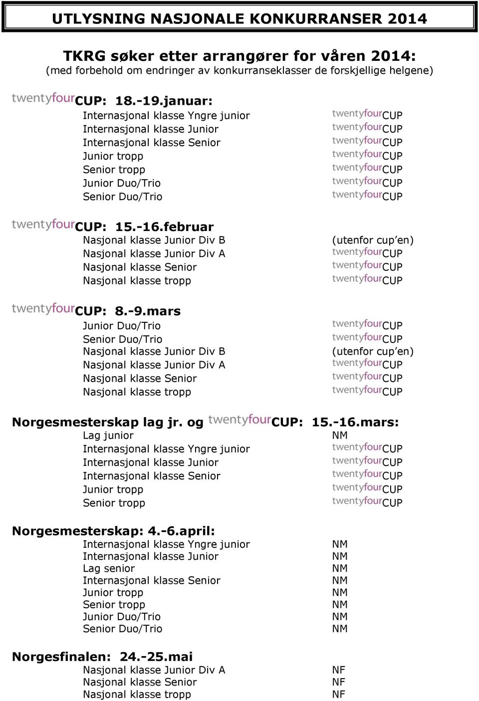 asjonal klasse Junior Div B asjonal klasse Junior Div A asjonal klasse Senior asjonal klasse tropp orgesmesterskap lag jr.