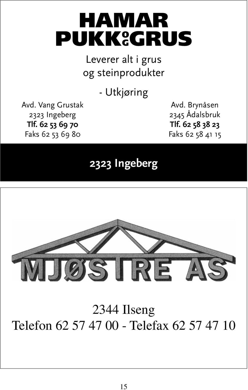 Brynåsen 2323 Ingeberg 2345 Ådalsbruk Tlf. 62 53 69 70 Tlf.