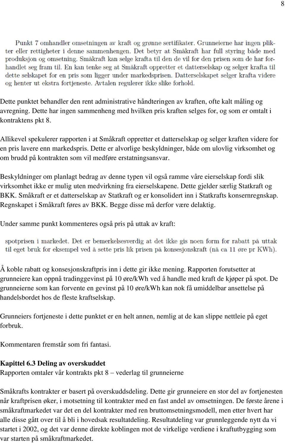 Allikevel spekulerer rapporten i at Småkraft oppretter et datterselskap og selger kraften videre for en pris lavere enn markedspris.