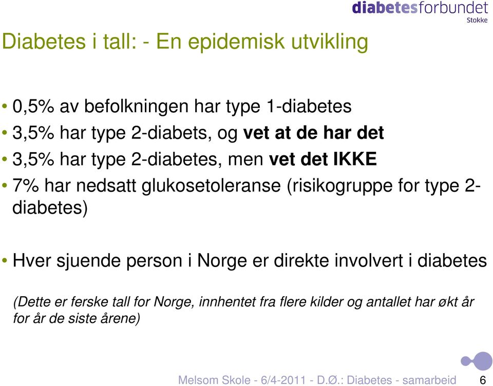 diabetes) Hver sjuende person i Norge er direkte involvert i diabetes (Dette er ferske tall for Norge, innhentet