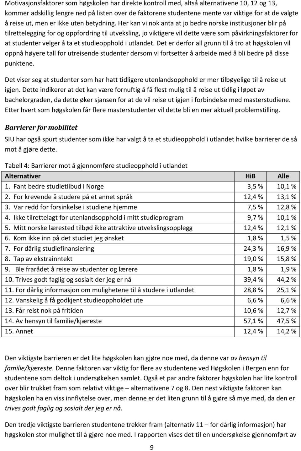 Her kan vi nok anta at jo bedre norske institusjoner blir på tilrettelegging for og oppfordring til utveksling, jo viktigere vil dette være som påvirkningsfaktorer for at studenter velger å ta et